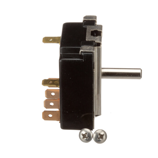 A black and silver Blodgett Mode Select switch with screws.