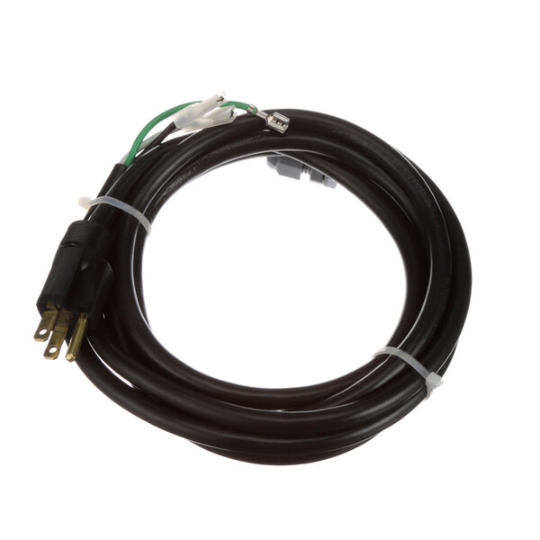 A black Rational power supply cord with white and green wires.
