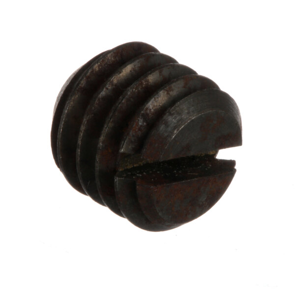 A close-up of a Hobart set screw with a black metal cap.