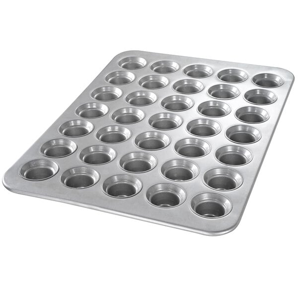 A Chicago Metallic mini crown muffin pan with 35 holes.