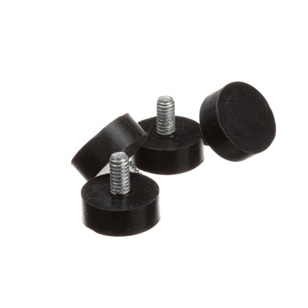 Three black rubber screws with a screw head.