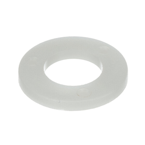 A white plastic round washer with holes.