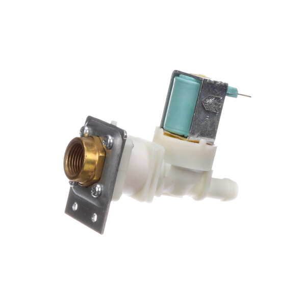 A white Manitowoc Ice water inlet valve with brass and metal connectors.