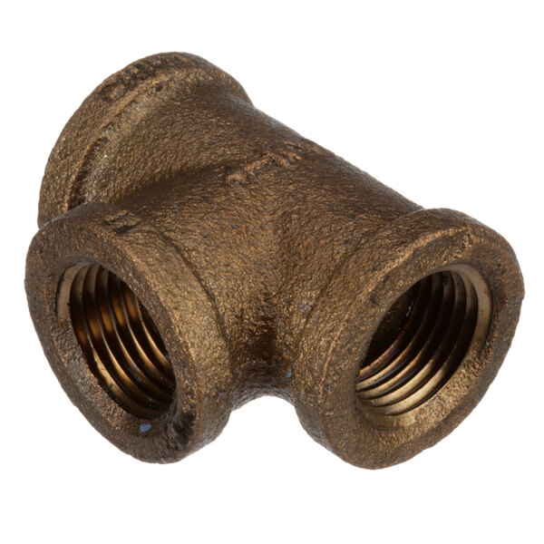 A Groen brass pipe fitting with two metal nuts on a metal pipe.