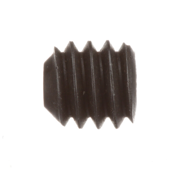 A close-up of a black Middleby Marshall screw with a white background.