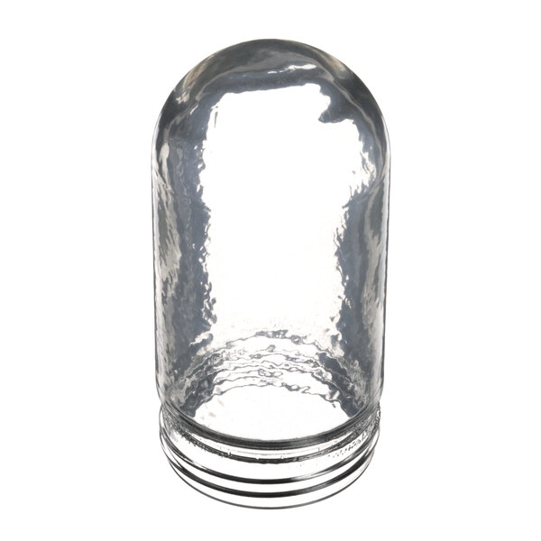 A clear glass jar with a curved top and a silver lid.