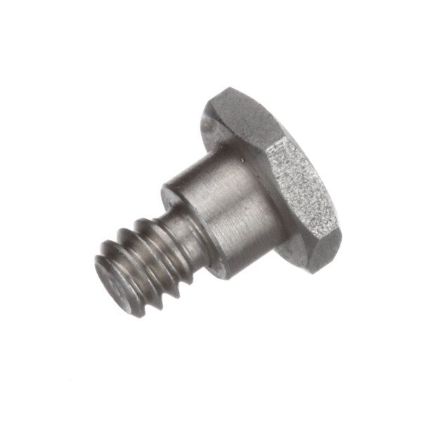 A close-up of a shoulder screw with a metal nut.