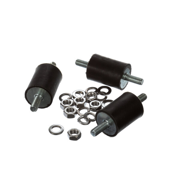 A set of Sammic black rubber mount dampers with metal nuts.