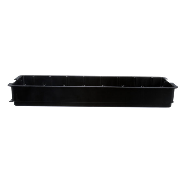 A black rectangular condensate pan with holes.