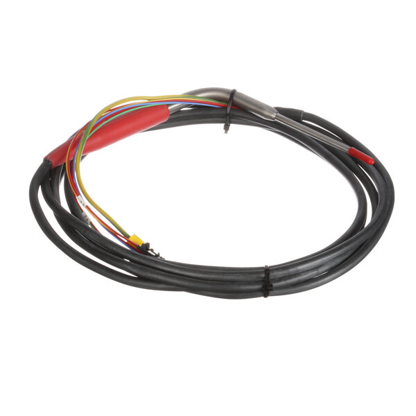 A black cable with red, yellow, and black wires.