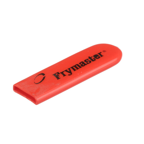 A red plastic handle with the word "Frymaster" on it.