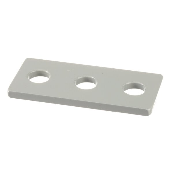 A white rectangular Blakeslee plastic plate with three holes.