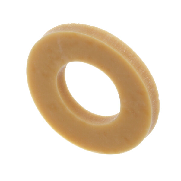 A close-up of a beige rubber gasket with a round shape