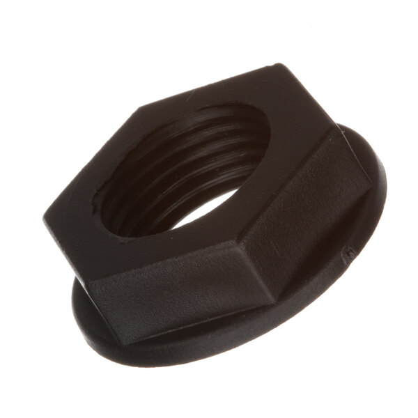 A black plastic Champion nut plug with a hole in the end.