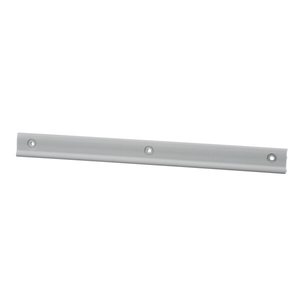 A white metal slide rail with two holes on it.