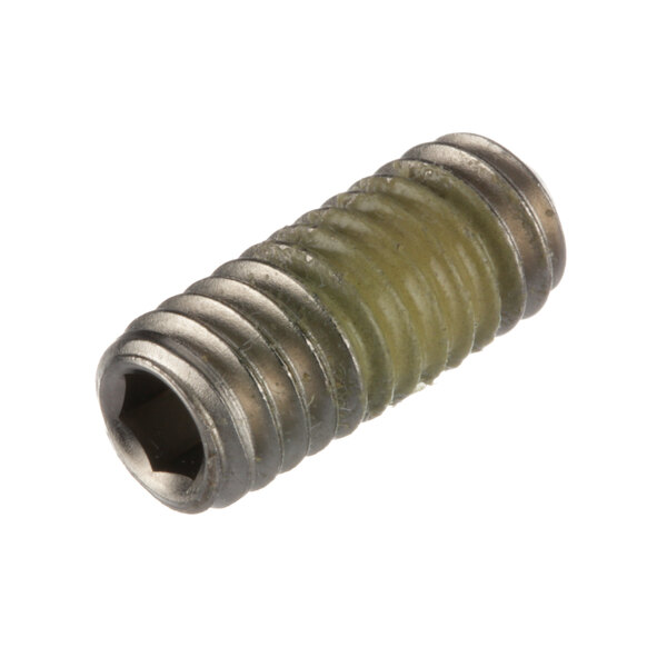 A Hobart set screw with green thread on it.