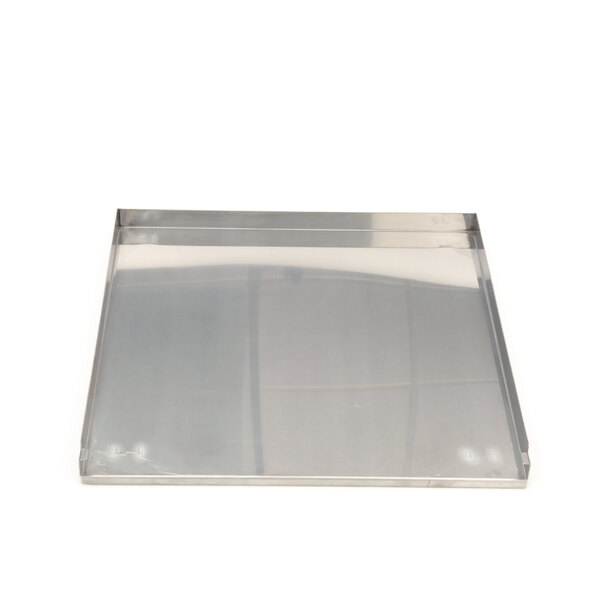 A silver metal tray with a clear plastic cover.