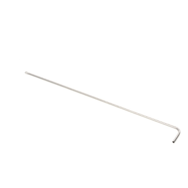 A silver metal rod with a bent tip and a white handle.