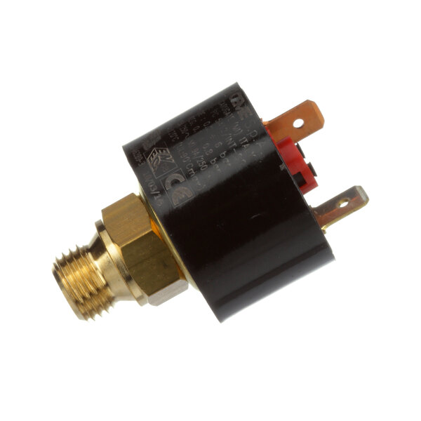 A close-up of a black and gold Franke pressure relief valve.