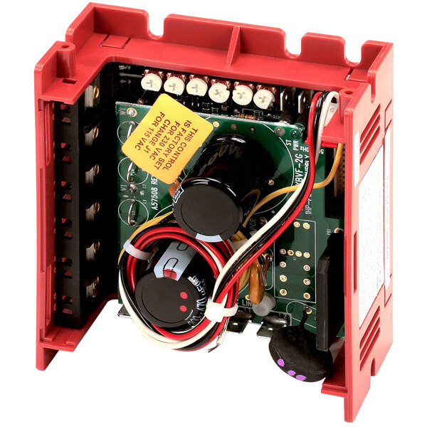A red Convotherm variable frequency drive box with wires and a circuit board.