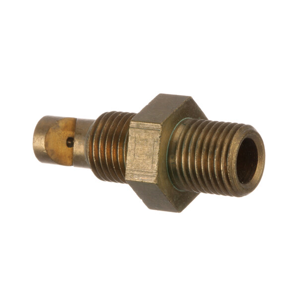 A Cleveland brass nozzle with a nut on a metal pipe.