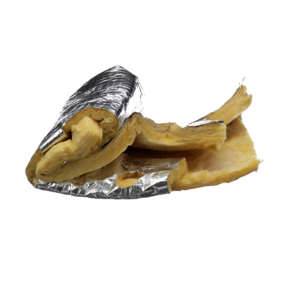A piece of food wrapped in aluminum foil.