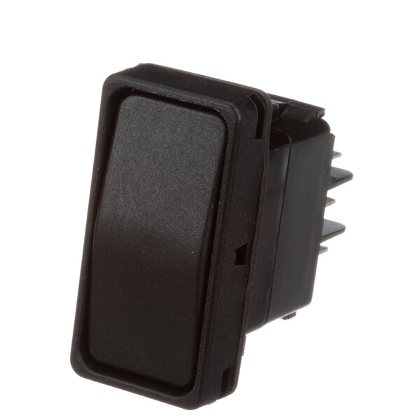 A close up of a black Alto-Shaam rocker switch with a square black cover.