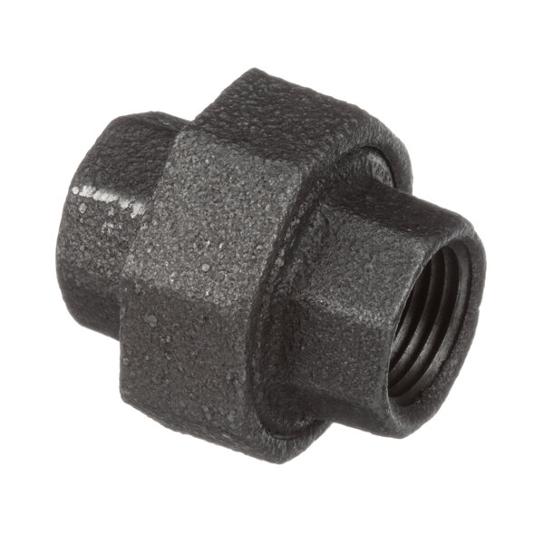 A black metal Groen Union threaded pipe fitting.