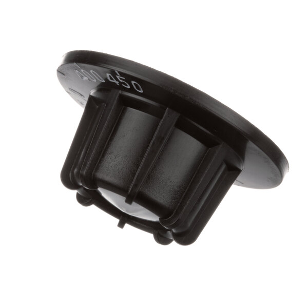A black plastic Vulcan griddle knob.