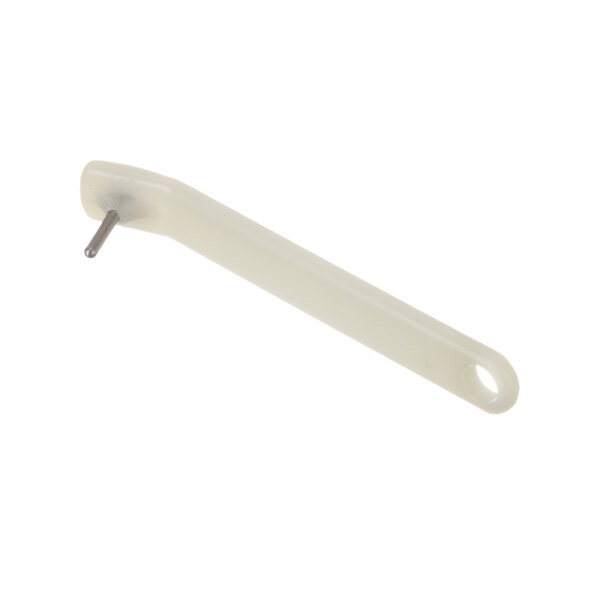 A white plastic tool with a metal handle.