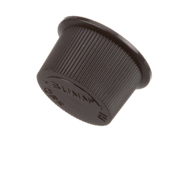 A close-up of a black plastic Bunn T-stat knob.