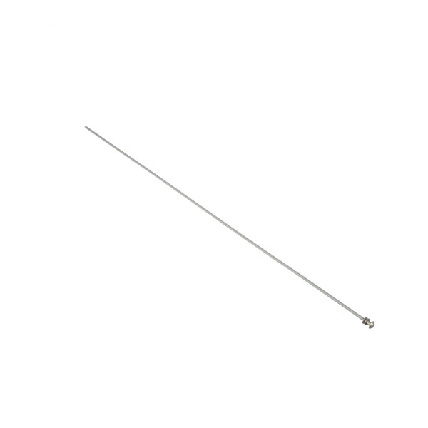 A long, thin silver metal rod with a white background.