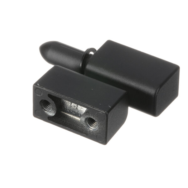 A close-up of a black rectangular Vulcan platen cover knob with two metal connectors.