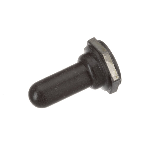 A close-up of a black metal Jade Range boot screw with a silver metal nut.