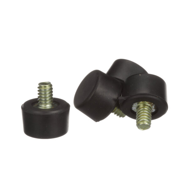 A close-up of two black plastic screws with a screw head.