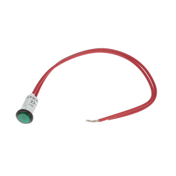 A red wire with a green plug.