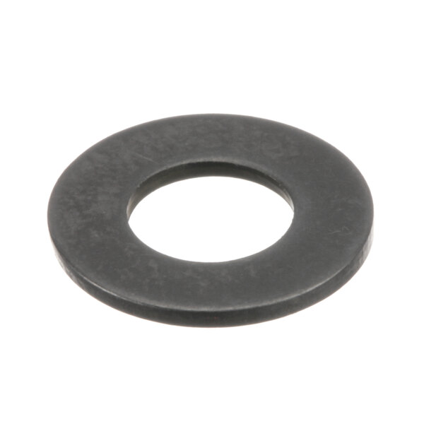A black round metal shim with a hole in the center.