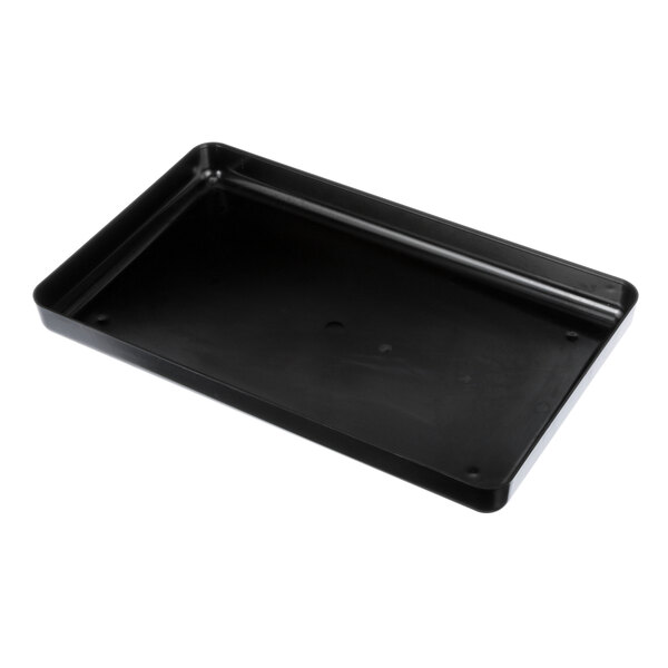 A black rectangular condensate pan with holes in it.