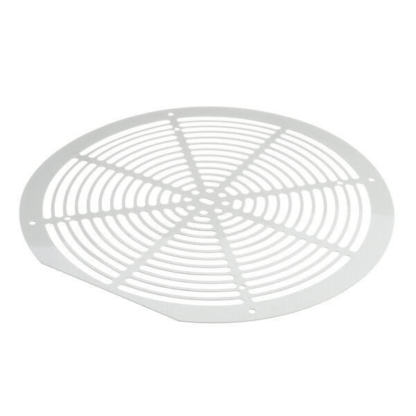 A white circular True Refrigeration evaporation fan blade cover with a circular pattern and holes.