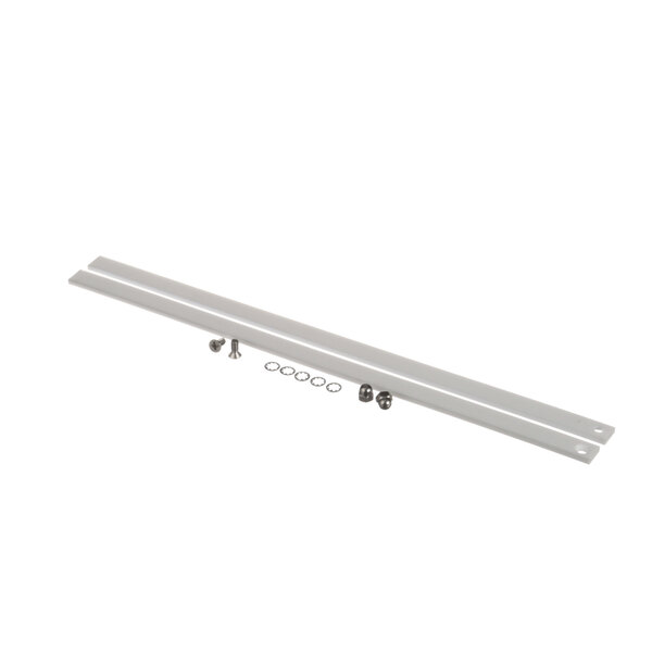 A long white metal Teflon slider with screws and bolts.