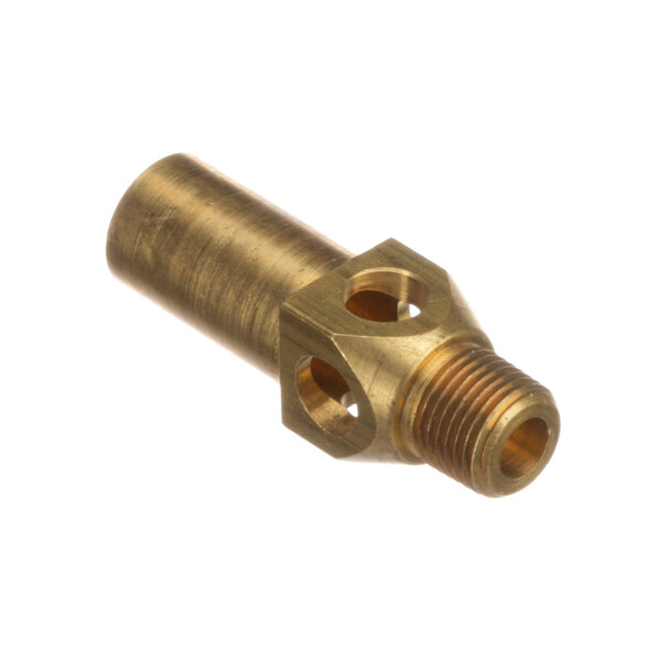 A brass Groen high fire burner jet with a threaded pipe fitting.