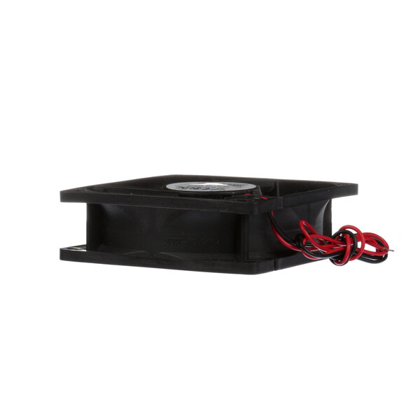 A black rectangular Delfield 2193993 fan with red and black wires.