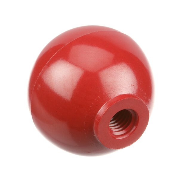A red plastic Berkel knob with a red nut on it.