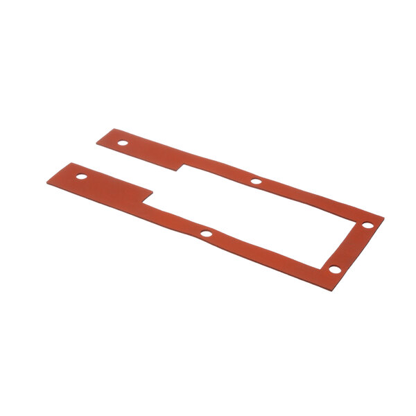 A pair of red rubber gaskets with holes.