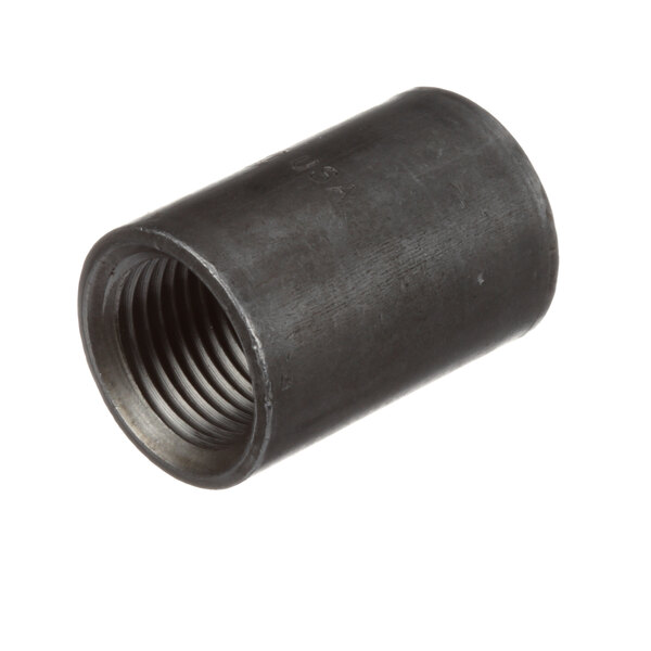 A black metal cylinder with a threaded nut.
