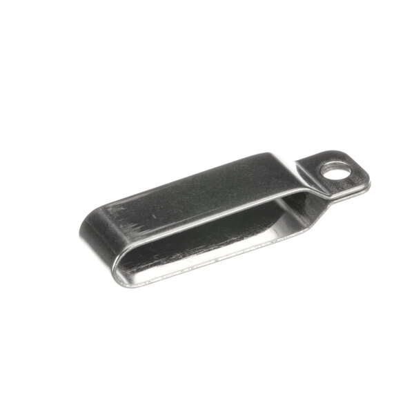 A metal clip with a hole.