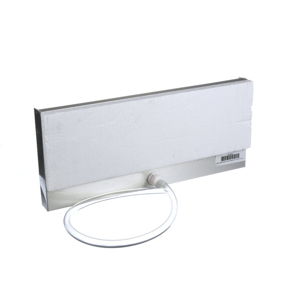 A white rectangular True Refrigeration evap drain pan with a wire attached.