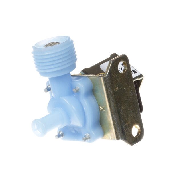 A blue plastic American Metal Ware solenoid valve with a metal bracket.