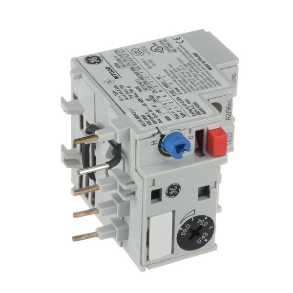 A grey Jackson Overload circuit breaker with red and blue buttons.