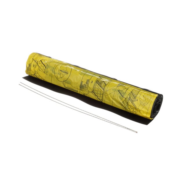 A roll of yellow plastic with black and yellow designs.